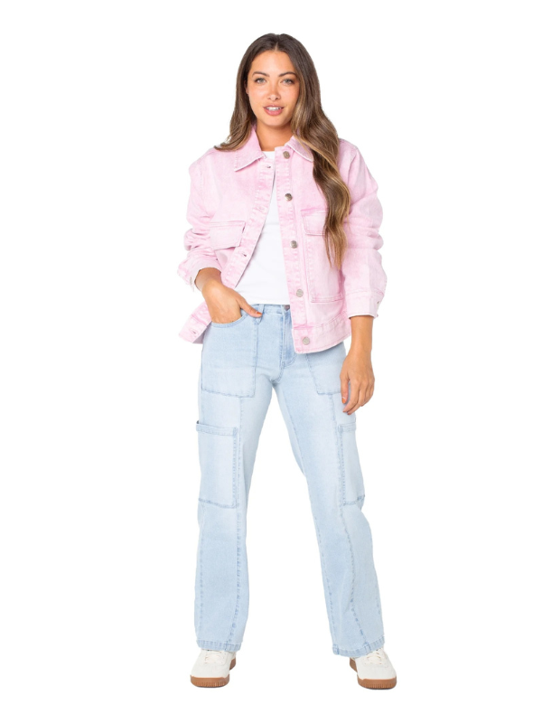 Celebrity Pink Oversize Denim Jacket USA Jackets