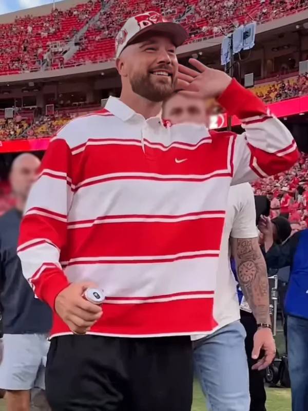 Cincinnati vs Nebraska Game Travis Kelce Red Striped Rugby Shirt USA Jackets