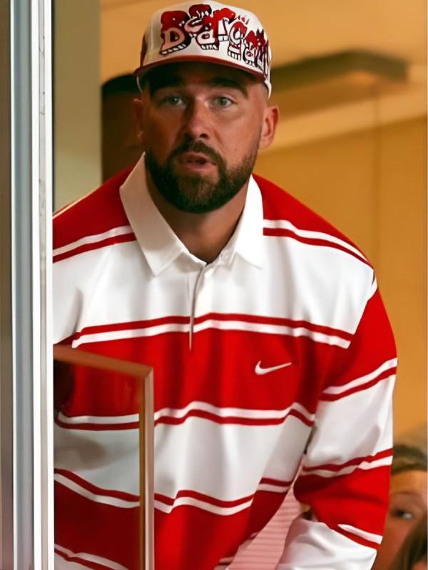 Cincinnati vs Nebraska Game Travis Kelce Red Striped Rugby Shirt USA Jackets