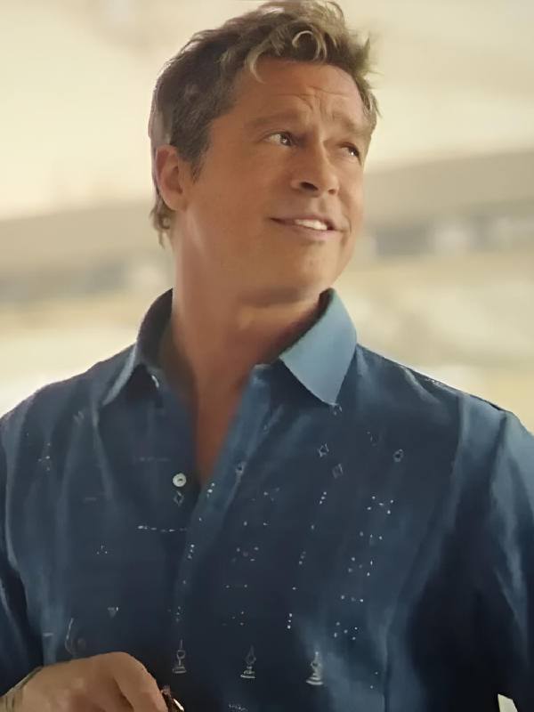 F1 The Movie 2025 Brad Pitt Blue Embroidered Shirt USA Jackets