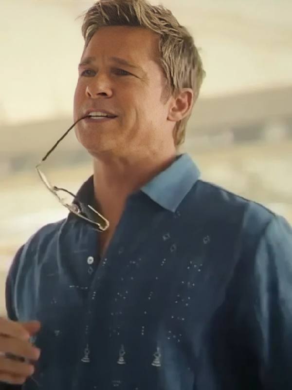 F1 The Movie 2025 Brad Pitt Blue Embroidered Shirt USA Jackets