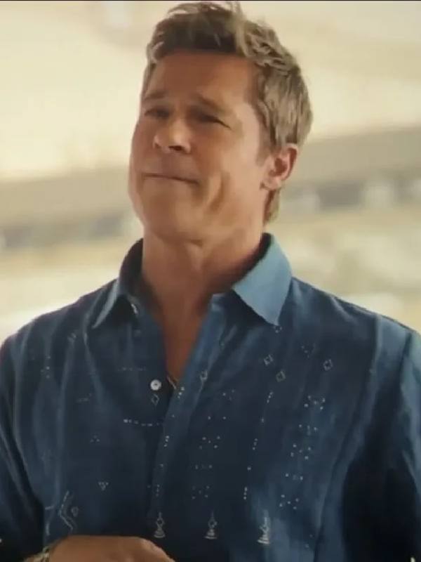 F1 The Movie 2025 Brad Pitt Blue Embroidered Shirt USA Jackets