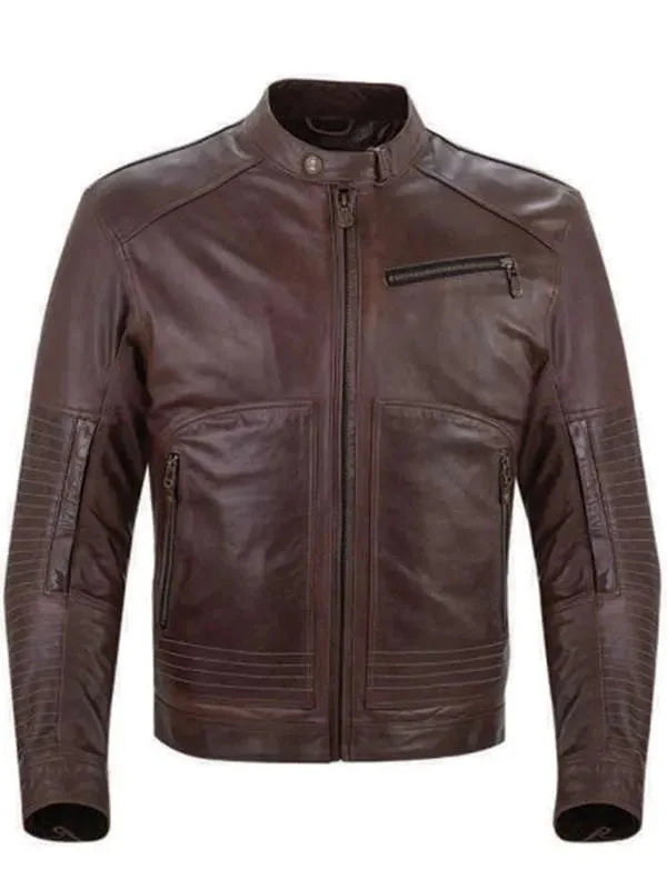 Brown Cafe Racer Real Leather Jacket For Men Doodle Jackets