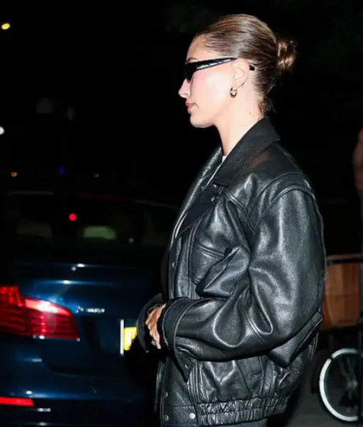 Hailey Bieber NYC 2025 Black Leather Jacket USA Jackets