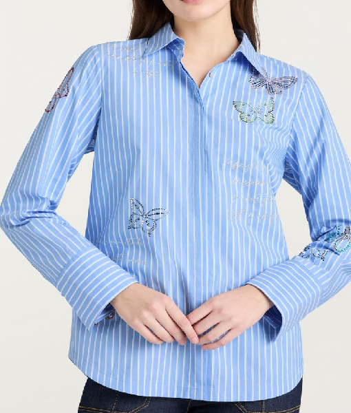 Butterfly Stripe Cotton Blend Shirt USA Jackets